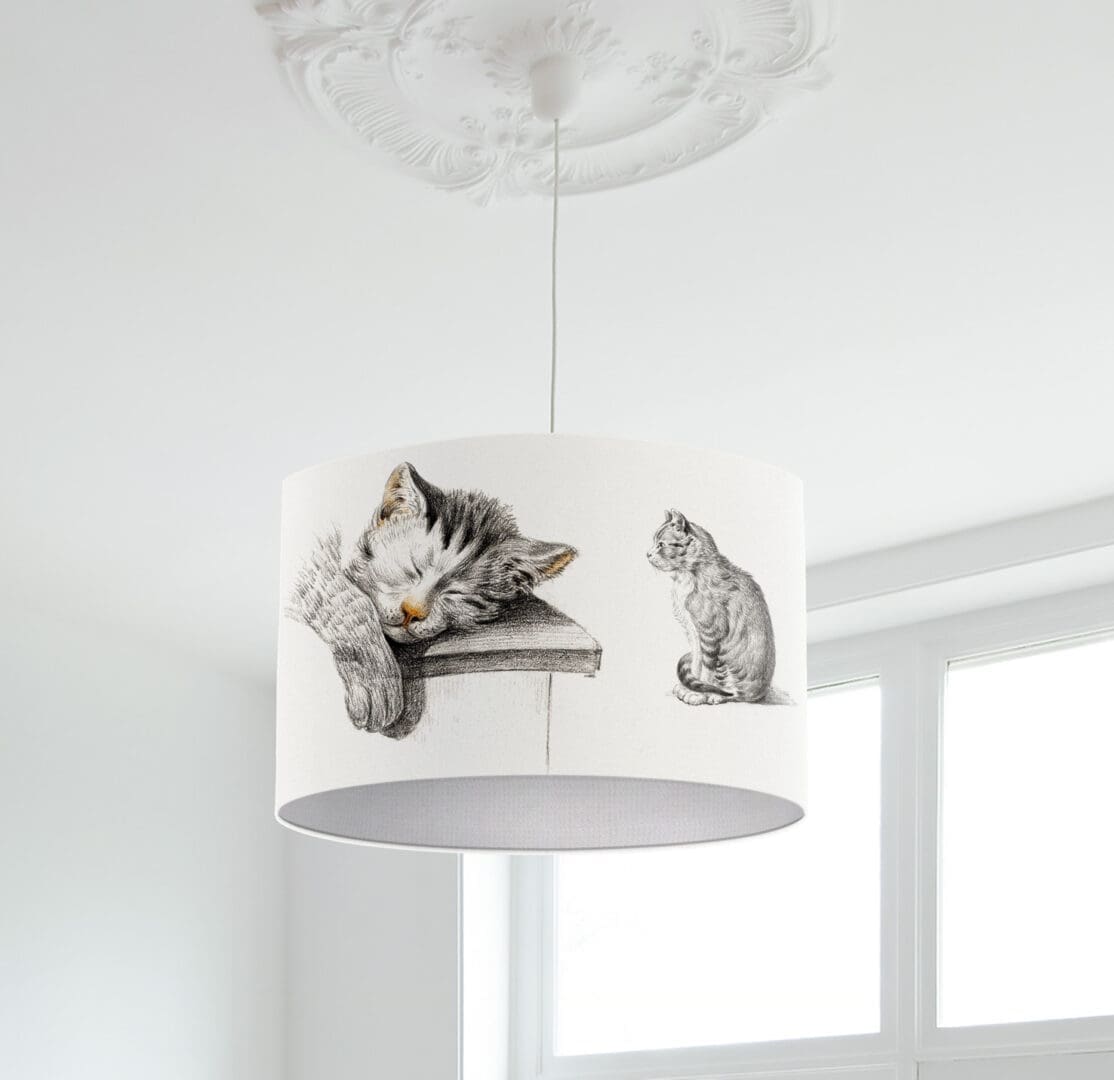 lampshade with cute cat print illustration cat sketch cat lovers