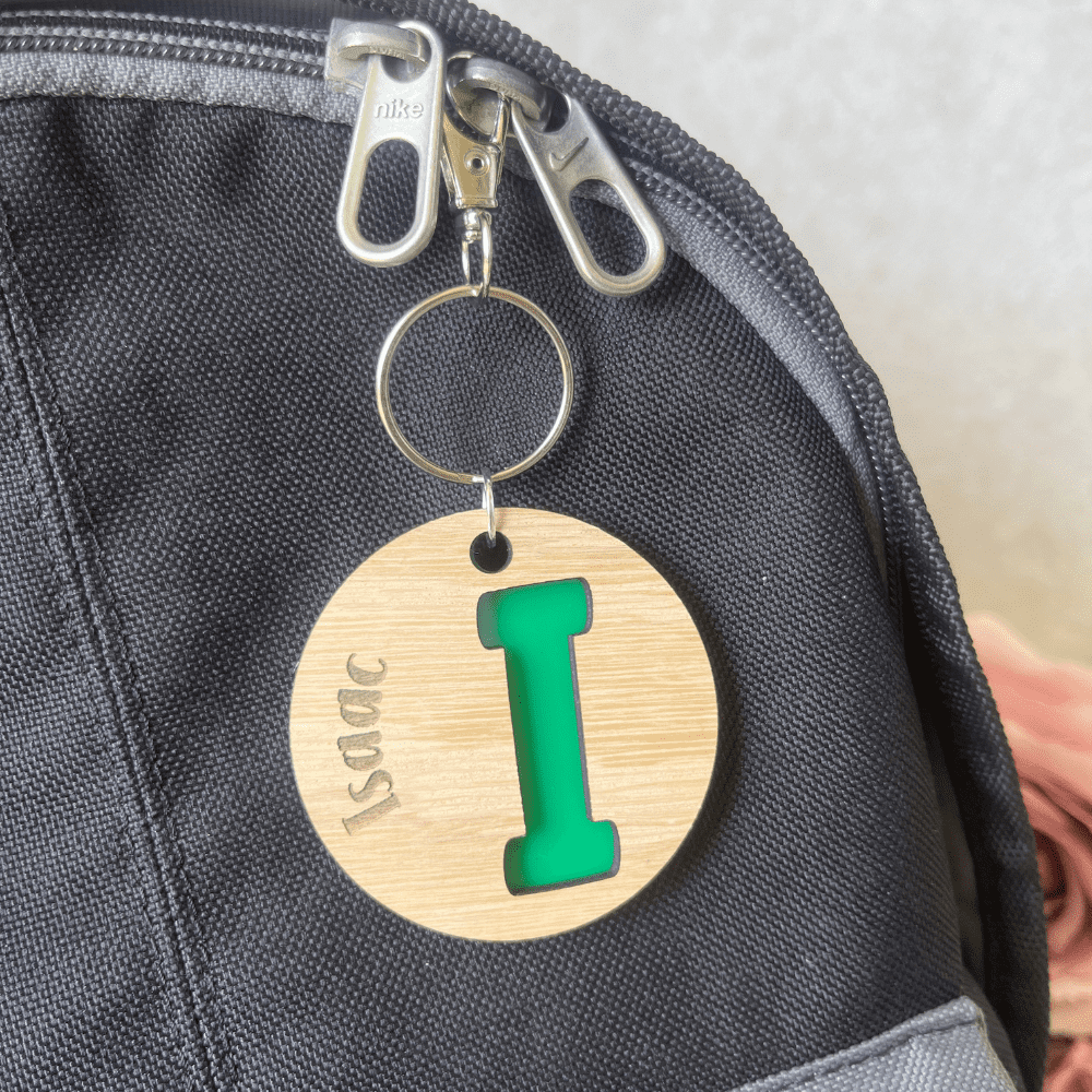 personalised name tag for book bag in green