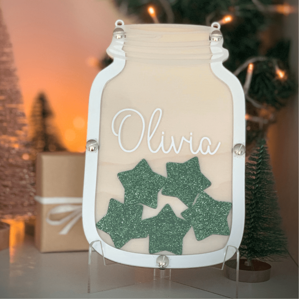 green glitter reward jar