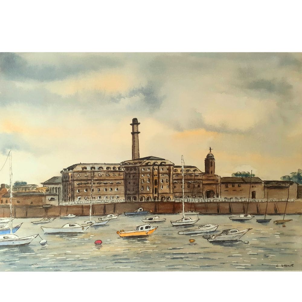 Ink aand watercolour painting Royal William Yard