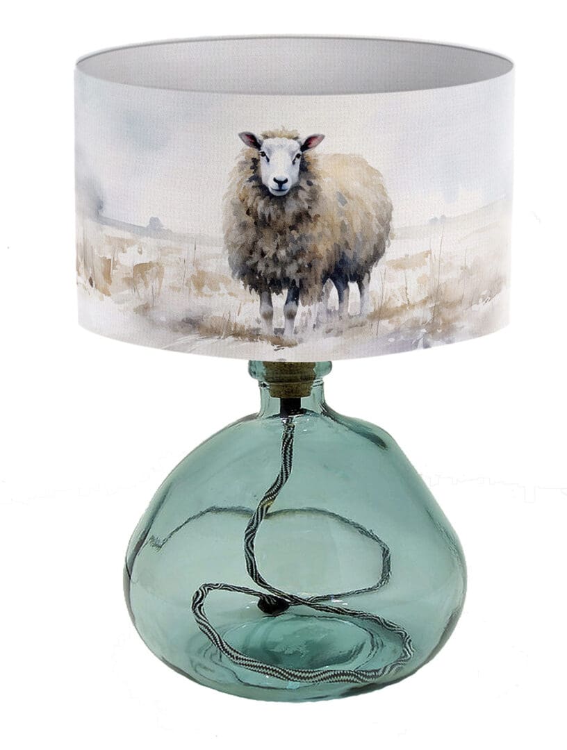 lampshade sheep watercolour illustration landscape field sheep farm print lamp shade