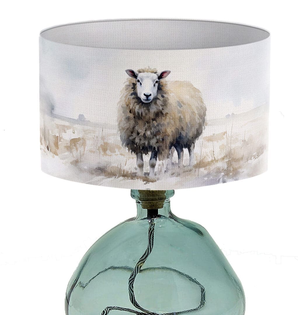 lampshade sheep watercolour illustration landscape field sheep farm print lamp shade