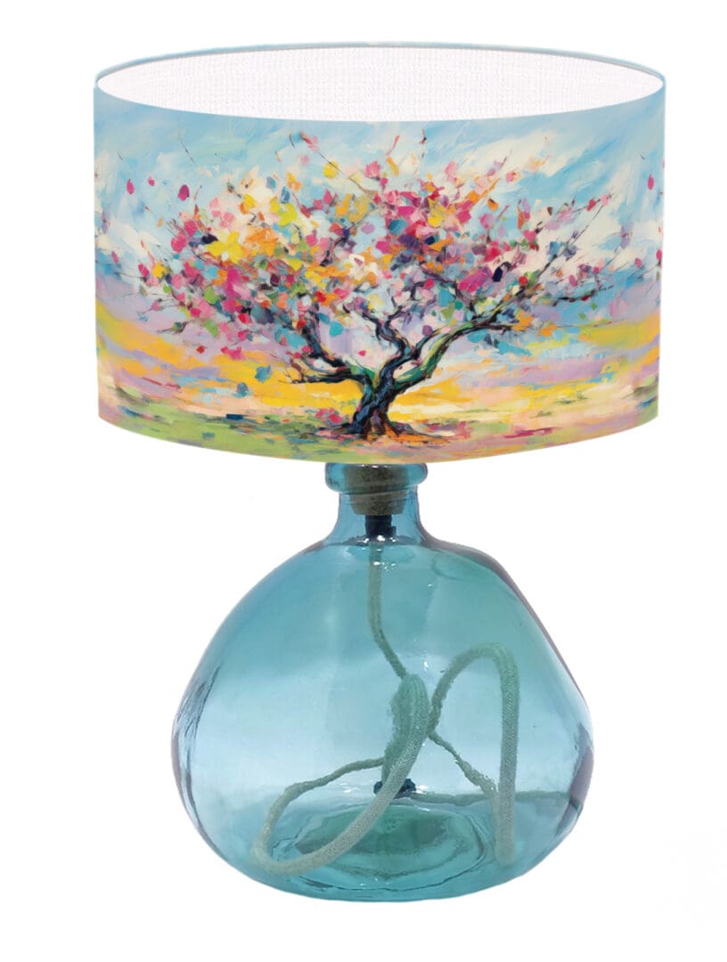 modern lampshade with bright colourful tree print