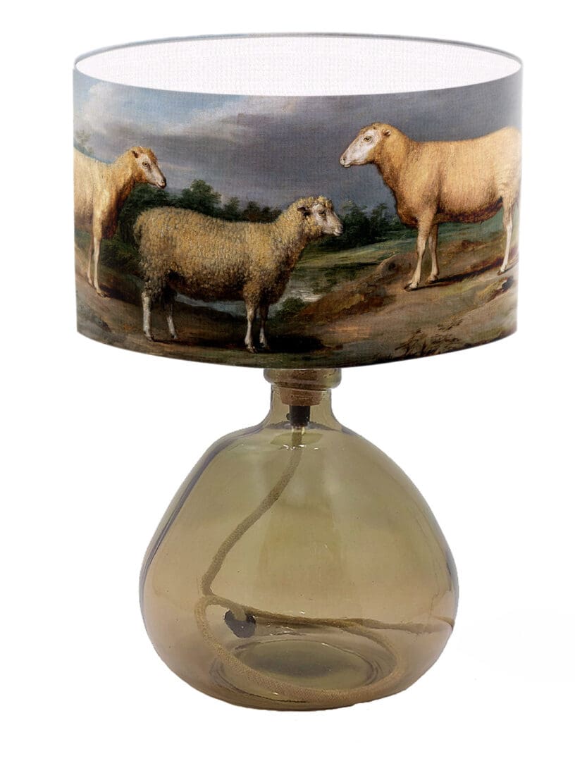 lampshade with sheep fine art print period lighting countryside scene antique lamp shade