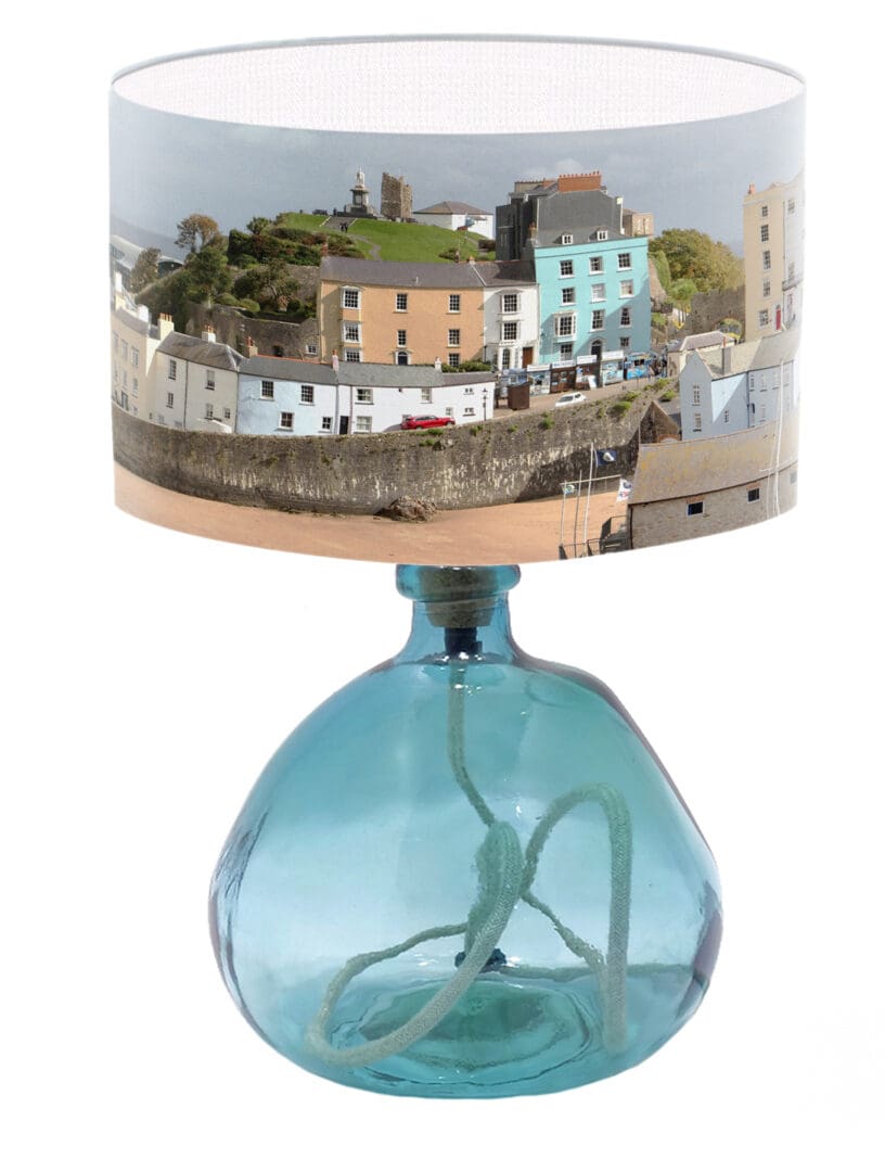 lampshade tenby harbour wales seaside print coastal lighting