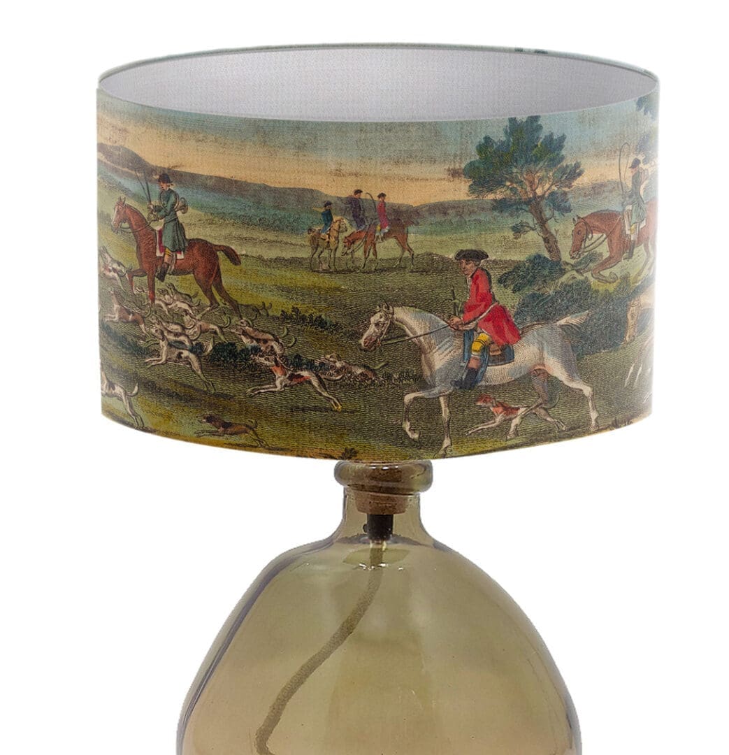 lampshade horse and hound hunting scene vintage fine art lamp shade