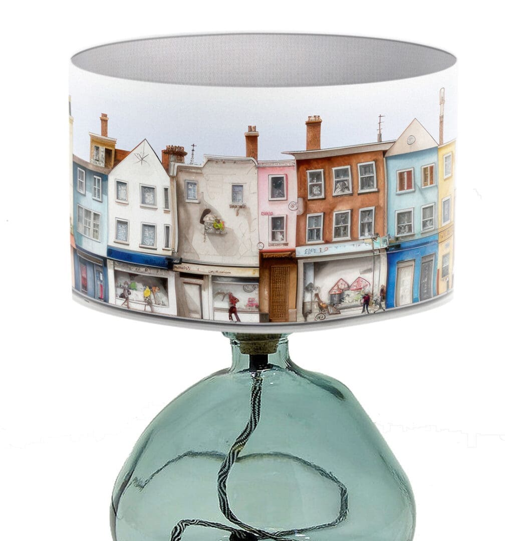 table lampshade houses shops illustration