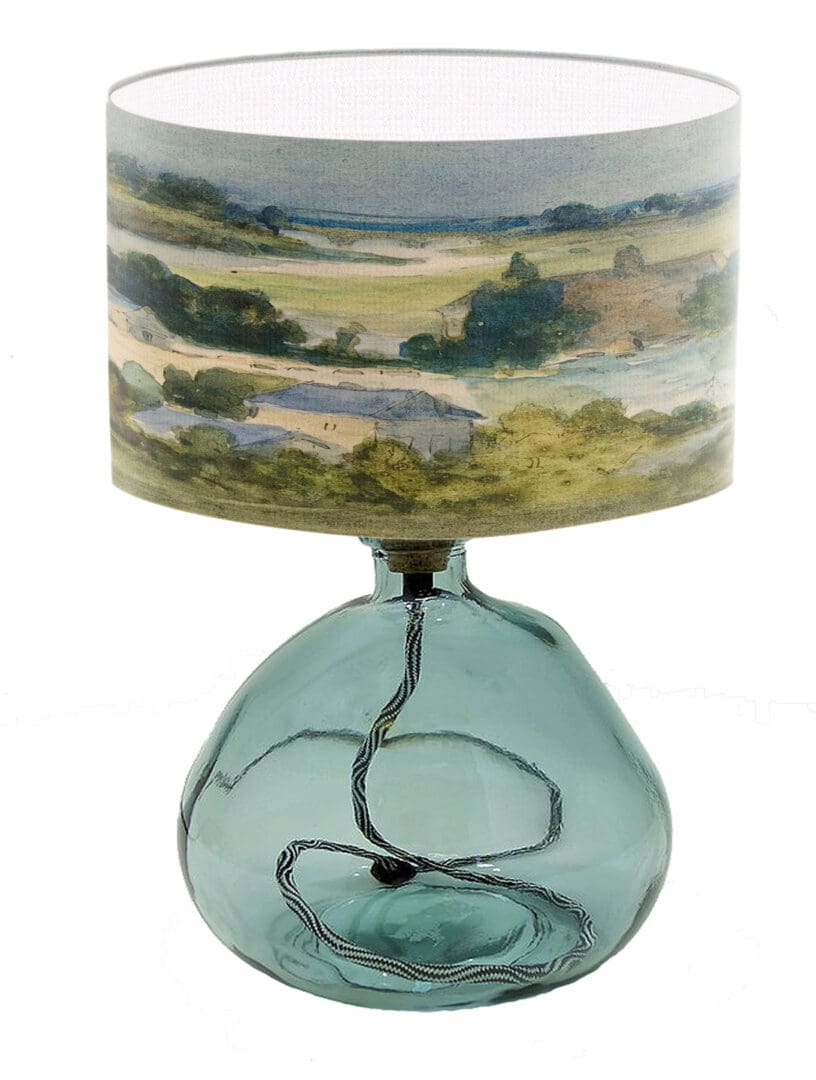 lampshade watercolor country landscape scene vintage fine art lamp shade