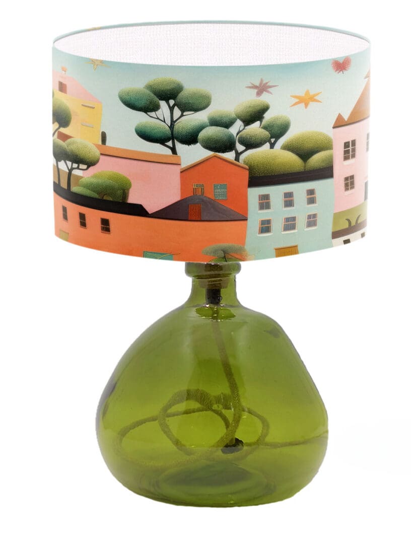 modern colourful bright lampshade with house illustration trendy lighting