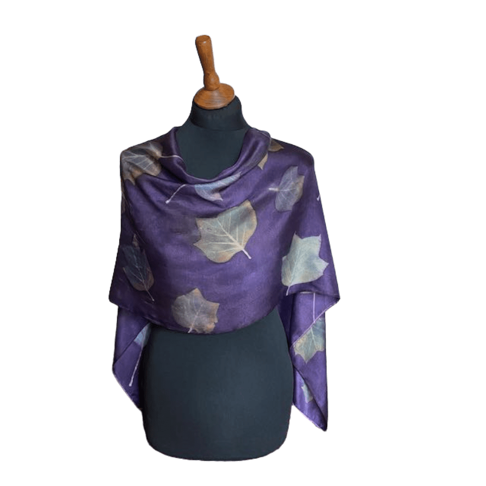 tulip-tree-leaf-printed-purple-silk-scarf-marian-may-textile-art