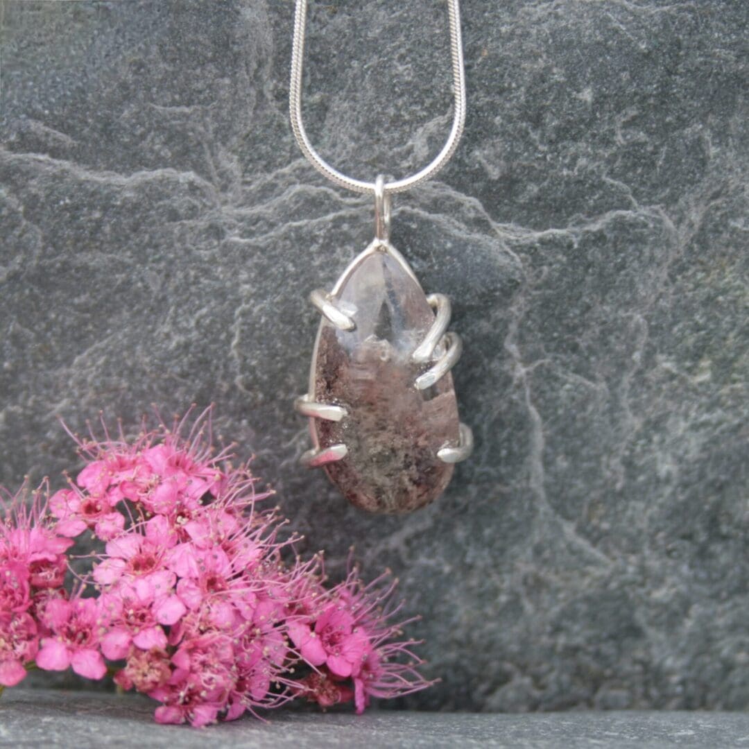 Purple phantom quartz gemstone necklace