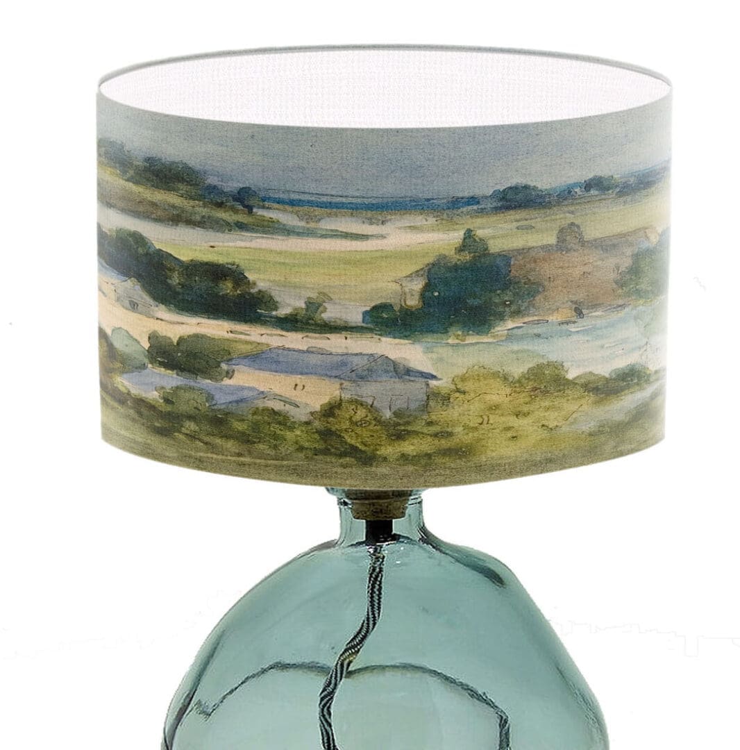 lampshade watercolor country landscape scene vintage fine art lamp shade