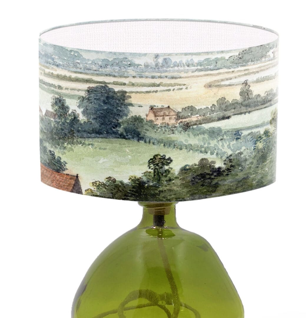 unusual vintage fine art print lampshade period lighting country landscape scene lamp shade