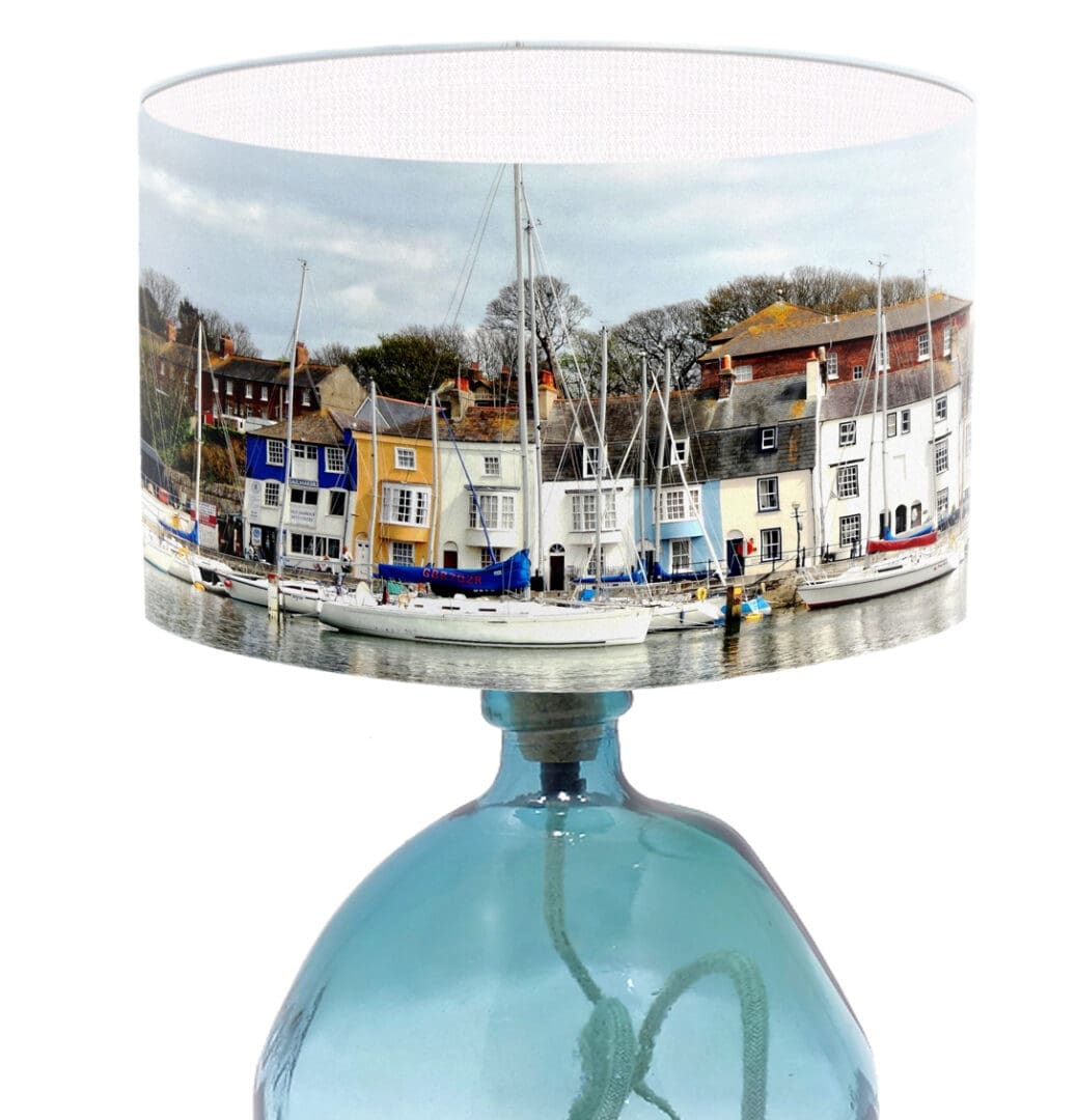 lampshade with photographic print weymouth harbour dorset coastal lighting