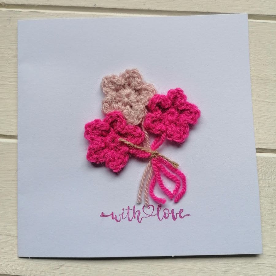 with love card crochet flowers