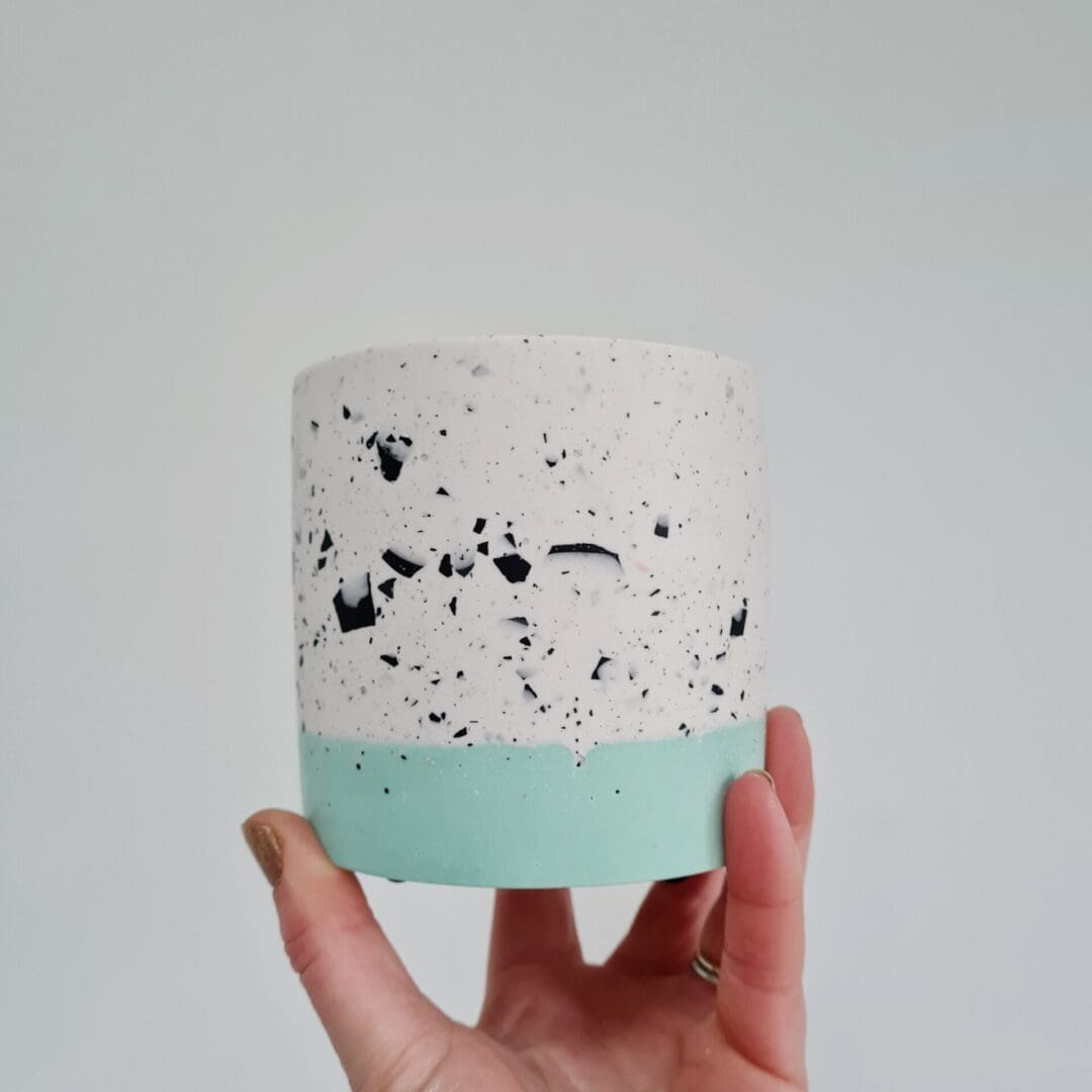 Mint green and monochrome terrazzo pot