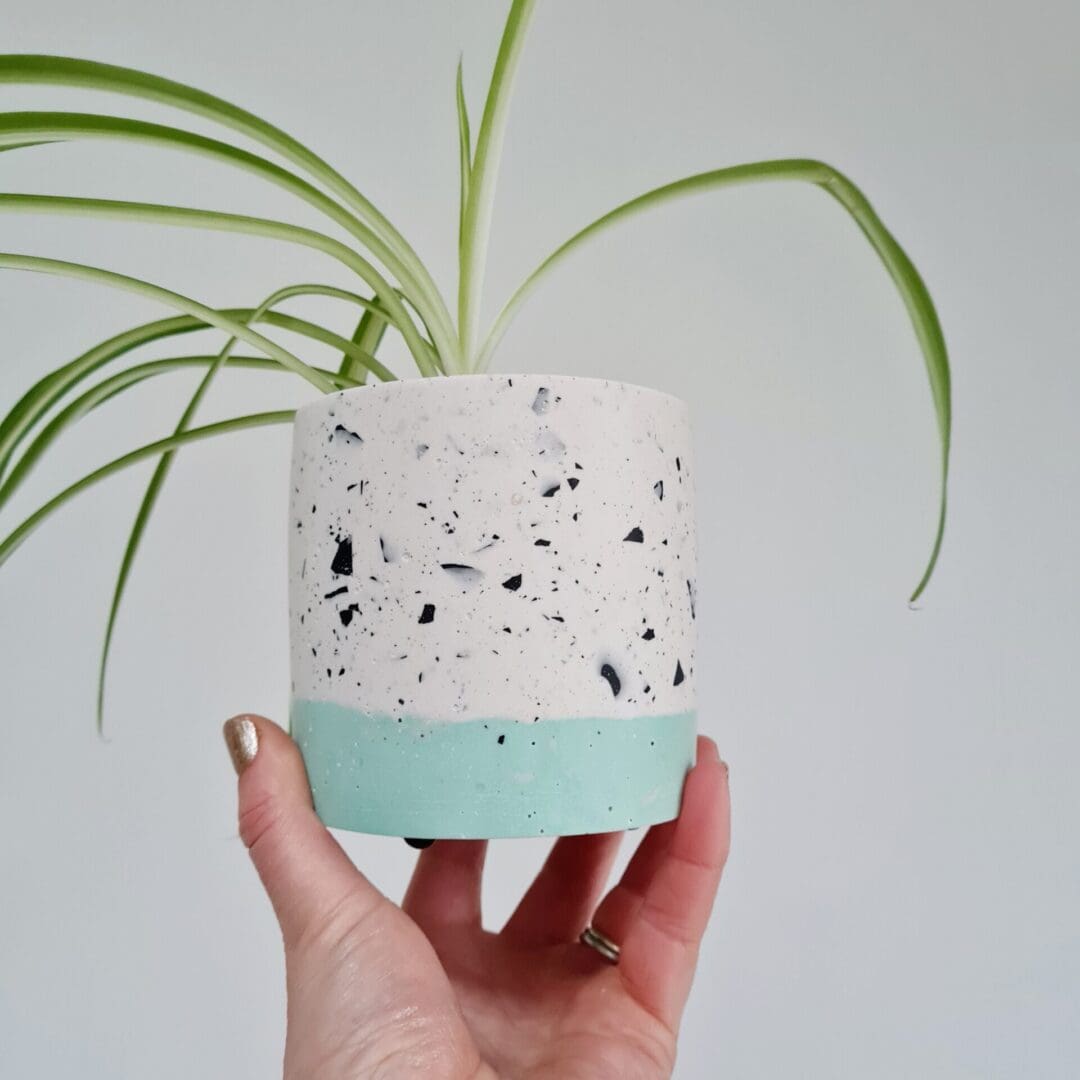 Mint green and monochrome terrazzo pot