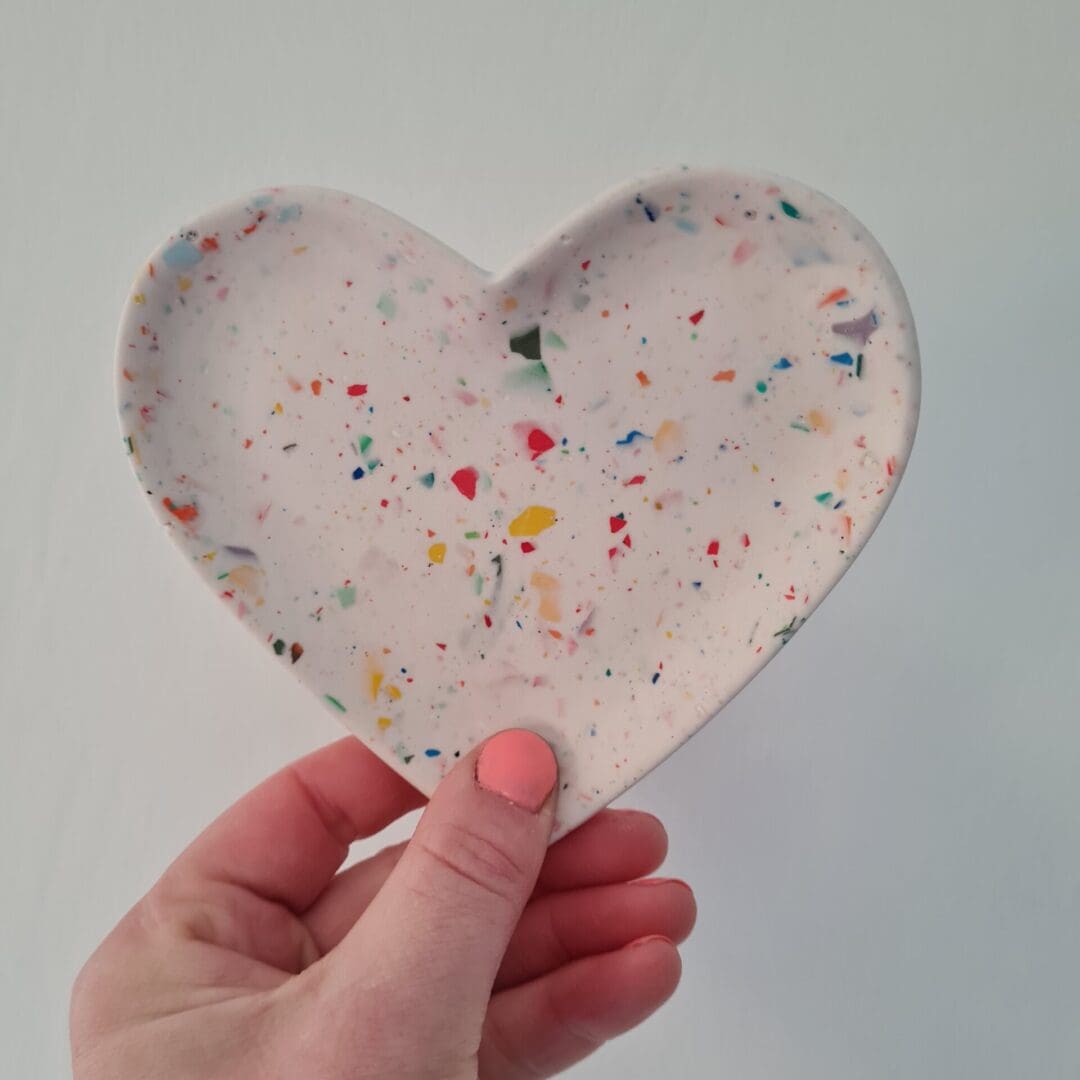 Rainbow terrazzo heart trinket tray