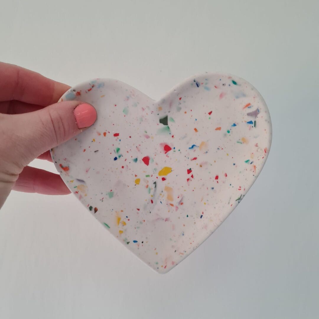 Rainbow terrazzo heart trinket tray