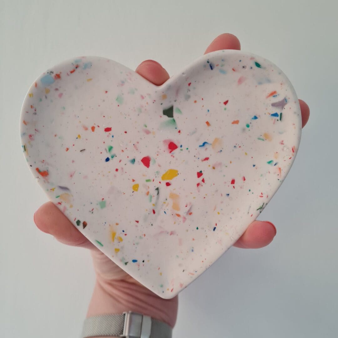 Rainbow terrazzo heart trinket tray