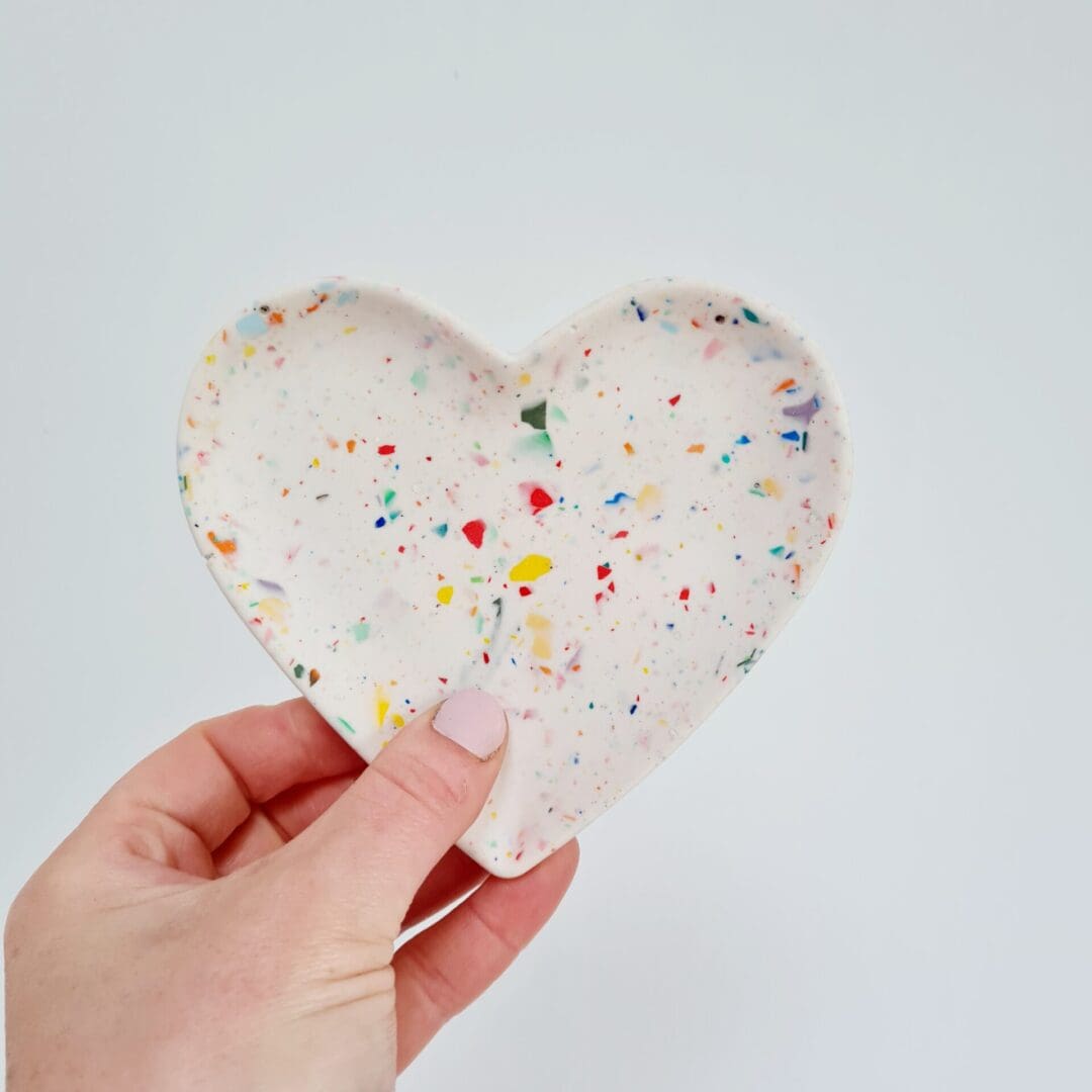 Rainbow terrazzo heart trinket tray