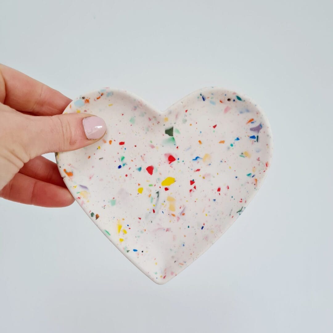 Rainbow terrazzo heart trinket tray