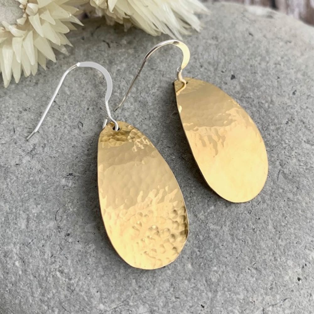 Beaten Brass Teardrop Dangle Earrings