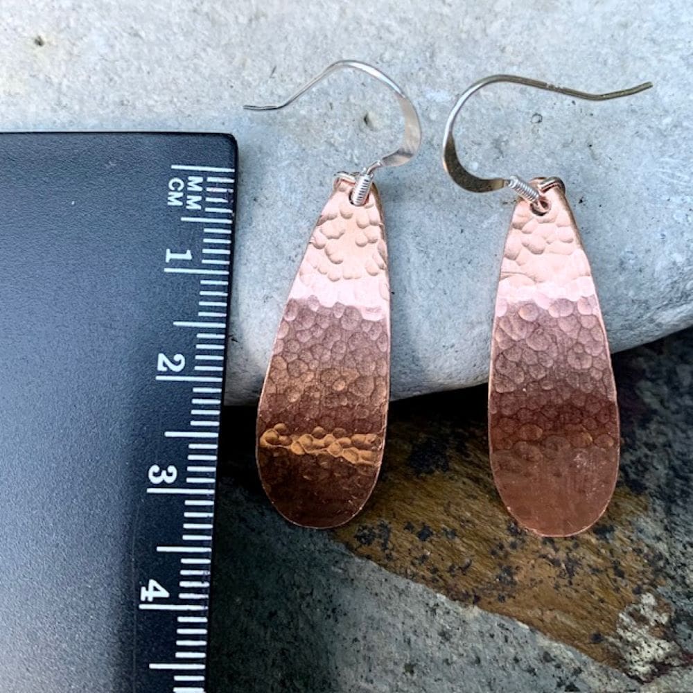 Beaten Copper Dangle Teardrop Earrings