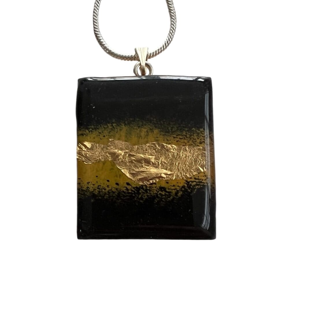 black and gold sqaure wooden pendant necklace