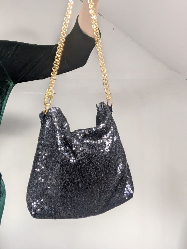 Women's small black sequin shoulder bag