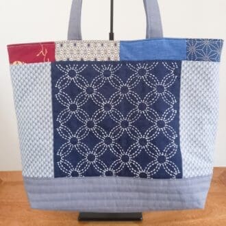 Blue and Grey Sashiko Patchwork Tote Bag