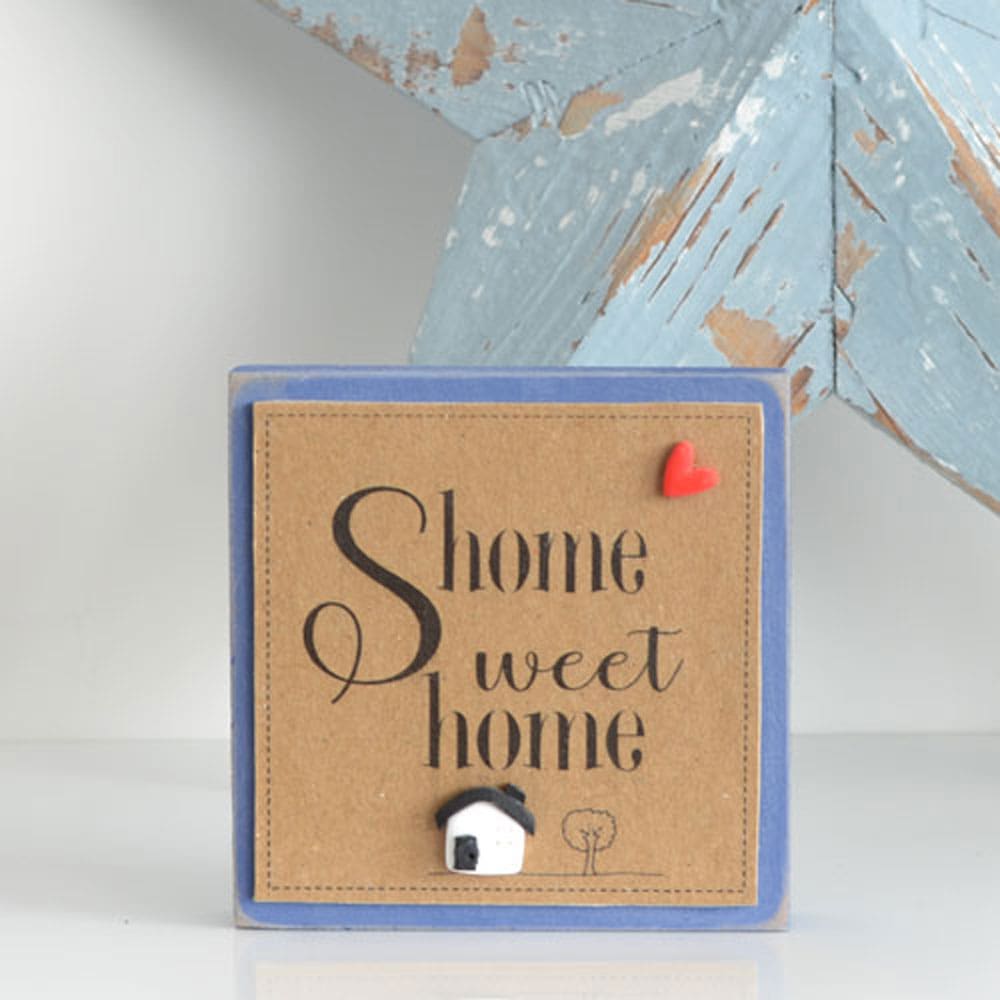 Blue handmade wood home sweet home freestanding sign