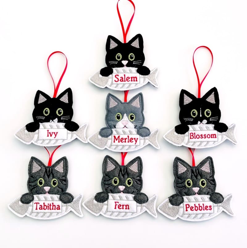 Cat With Fish Hanging Decoration Personalised Gift