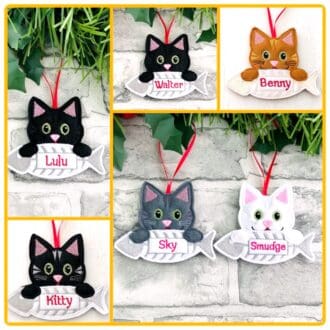 Cat With Fish Hanging Decoration Personalised Gifts