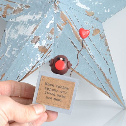 When Robins appear our loved ones are near handmade robin and heart Christmas decoration.