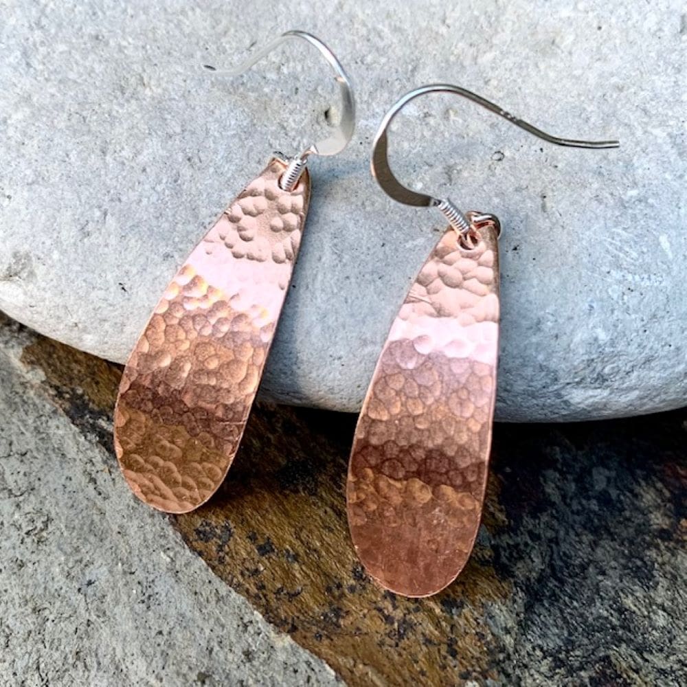 Copper Earrings with Hammered Texture