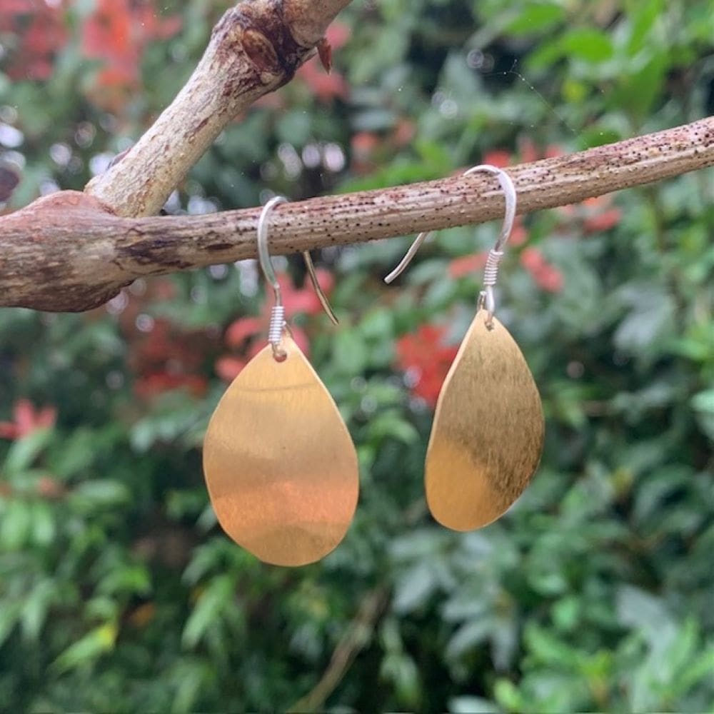 Dangle Gold Tone Brass Oval Earrings