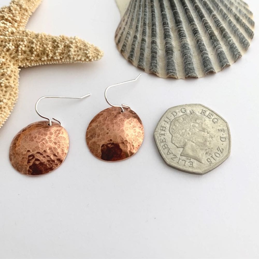 Dimpled Round Copper Hammered Earrings