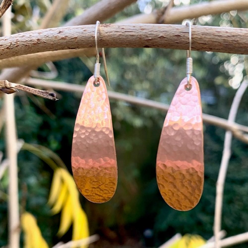 Dimpled Texture Long Copper Earrings