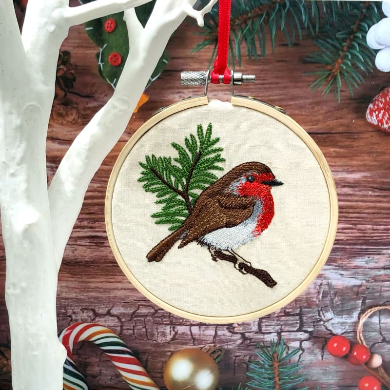 Embroidered Robin Hoop Hanging