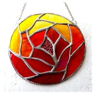 Fire ball autumn leaves leaf stained glass handmade suncatcher gift