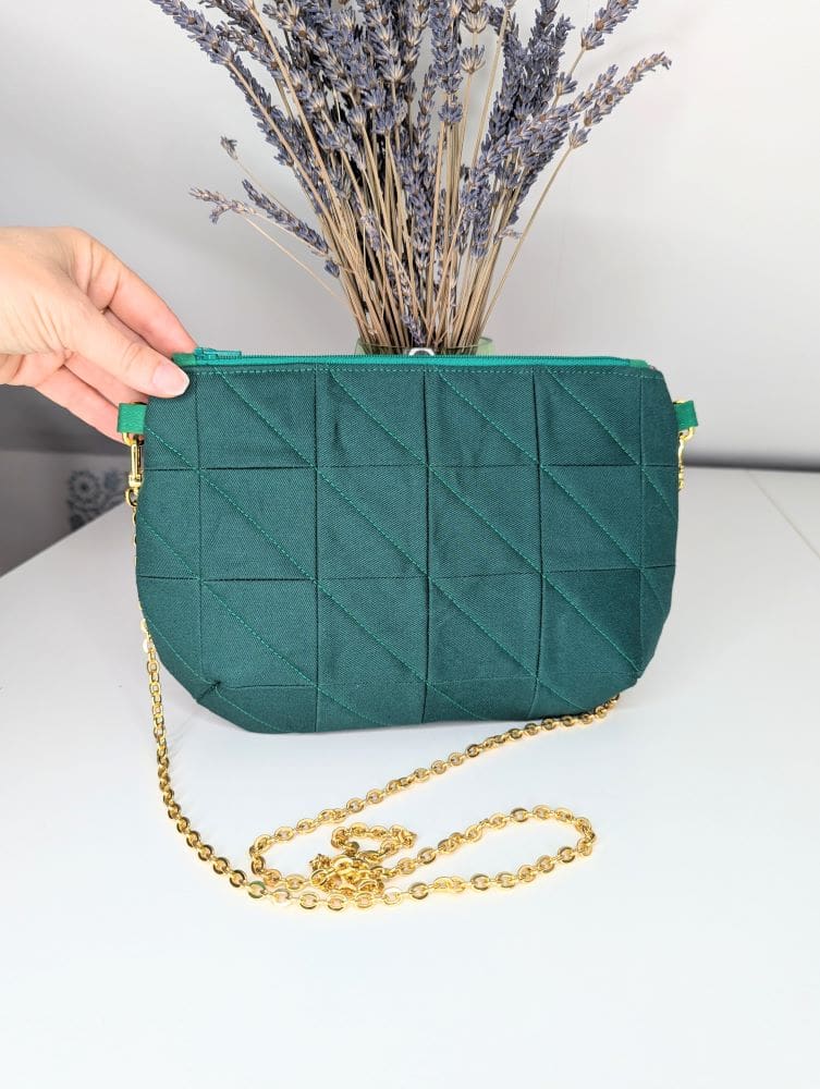 Handmade green quilted clutch bag for women