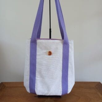 Silver grey and purple expanding tote bag