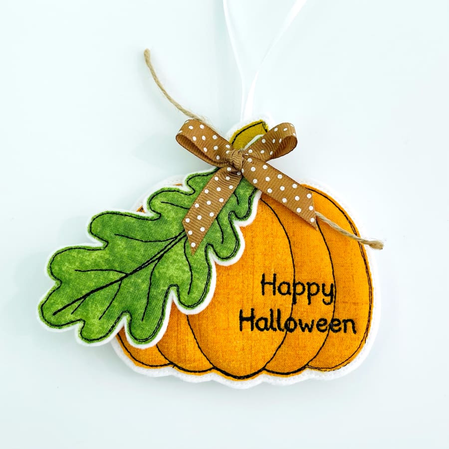 Halloween Pumpkin With Oak Leaf Fabric Hanging Decoration A