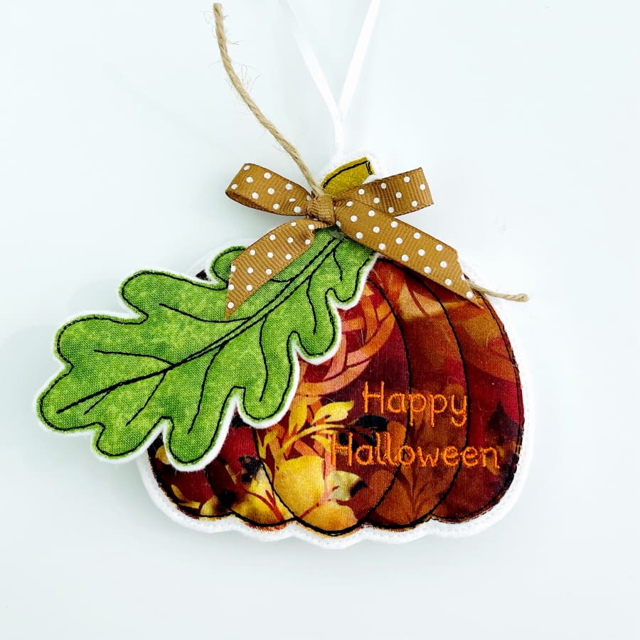 Halloween Pumpkin With Oak Leaf Fabric Hanging Decoration B