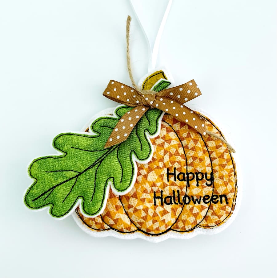 Halloween Pumpkin With Oak Leaf Fabric Hanging Decoration C