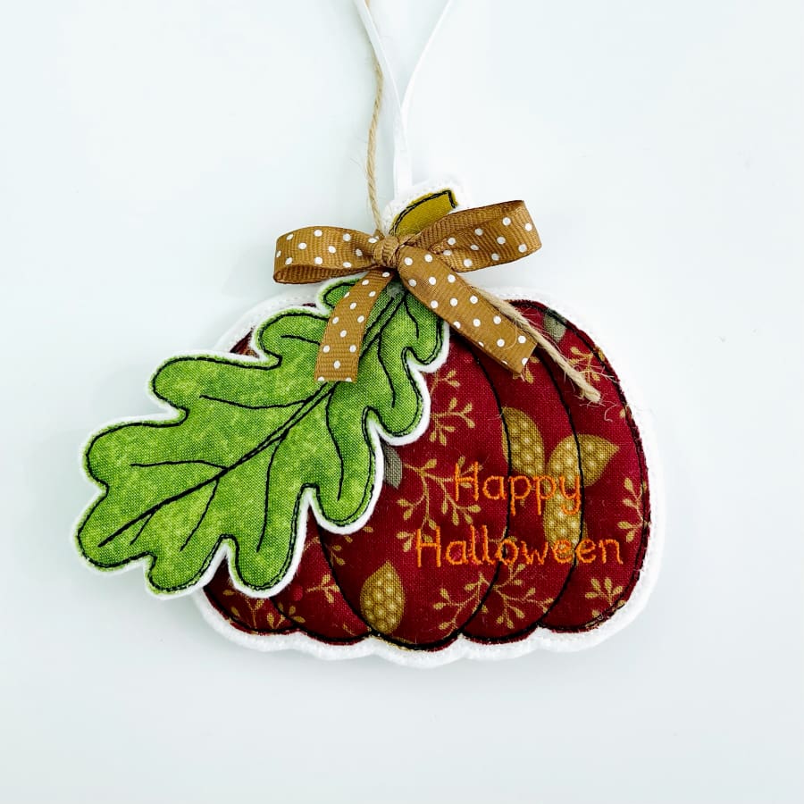 Halloween Pumpkin With Oak Leaf Fabric Hanging Decoration D