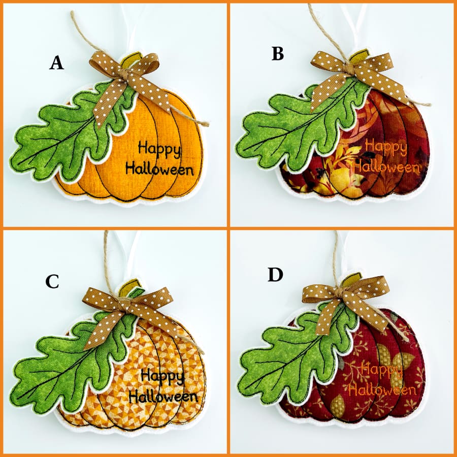 Halloween Pumpkin With Oak Leaf Fabric Hanging Decoration Collage