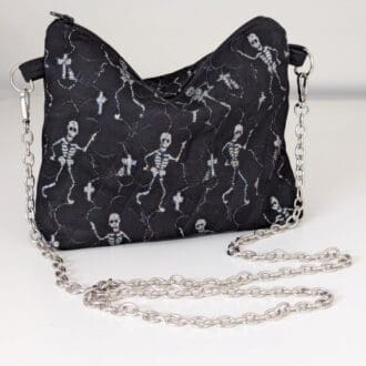 Halloween skeleton party bag for adults with chunky silver chain