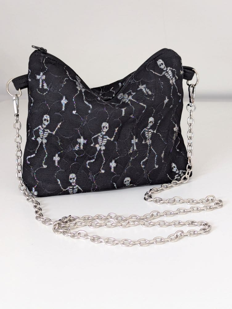 Halloween skeleton party bag for adults with chunky silver chain